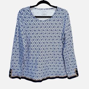 Talbots Blue and White Patterned Long Sleeve Top